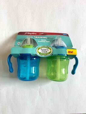 2 Playtex Straw Training Cup Twist 'n Click 100% Leak Proof 6-Ounce Set NEW 4M+
